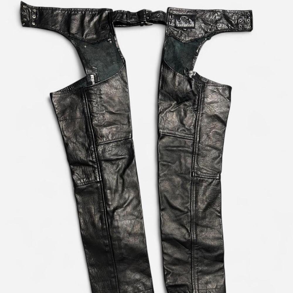 XS vintage Leather King chaps w adjustable waist & grommets biker harley moto